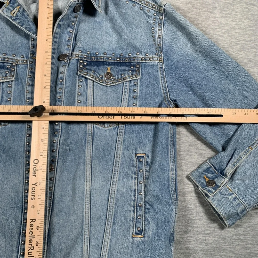 Free People Jacket Womens Small Blue Denim Studded‎ Distressed Jean Western Boho - Picture 9 of 13